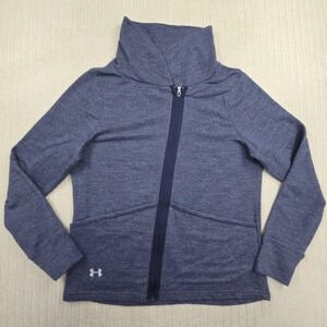 Under Armour Jacket Womens Large Blue Asymmetrical Full Zip Funnel Neck Logo